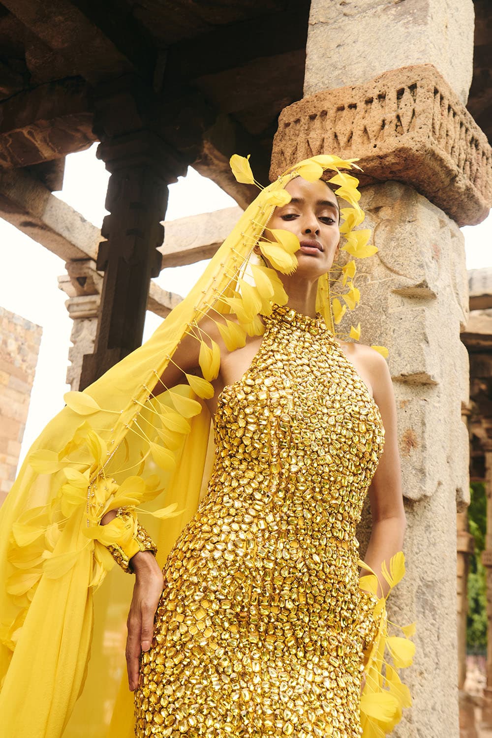 Sonee Yellow Stone Dress With Cape — gallery 2