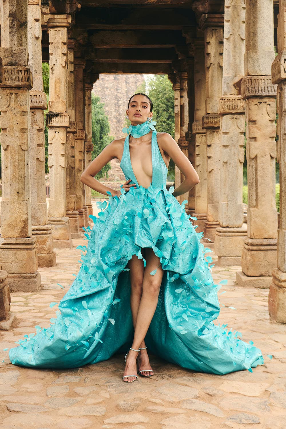 Varuna Turquoise Dress With Neck Collar — gallery 1