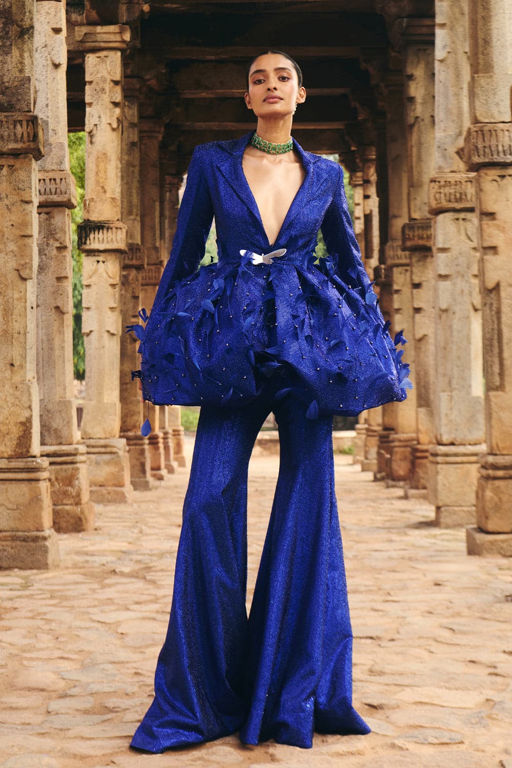 Nishqa Blue Blazer And Bell Bottom Pants — gallery 1